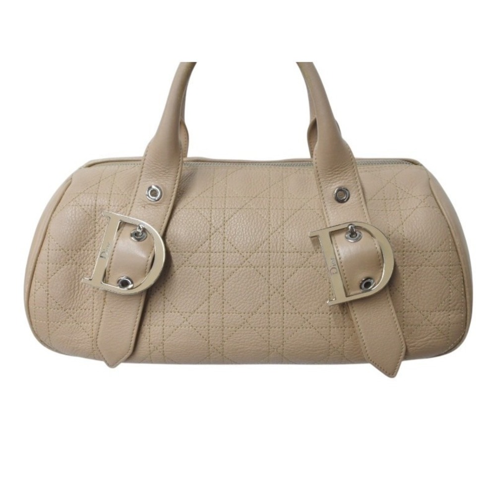 Christian Dior Cannage Boston Bag Logo Hardware Beige Tan Leather - Picture 2 of 10